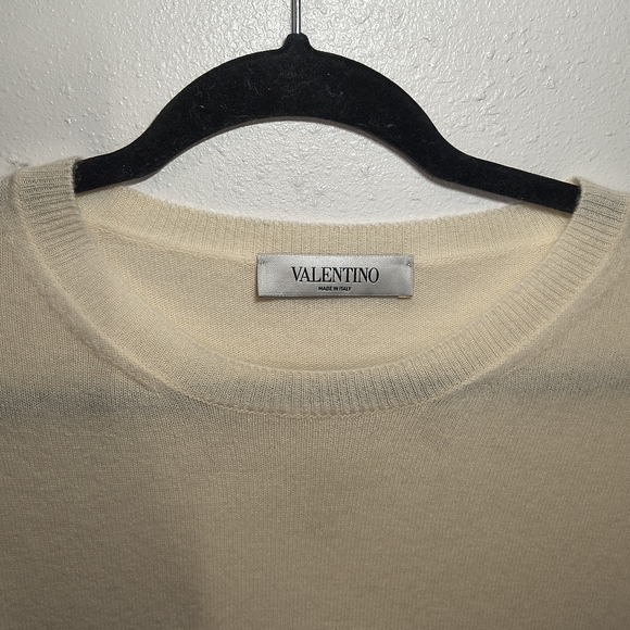 Valentino Beige Long Sleeve Top with Black Lace Wool + Cashmere Size L - Picture 5 of 13